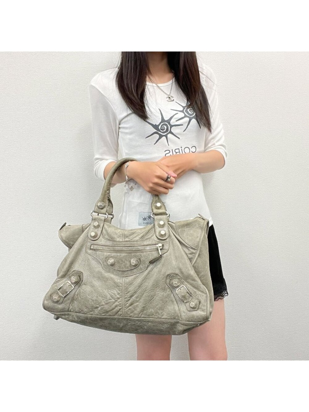Balenciaga Giant Work Handbag Leather Gray Silver Vintage